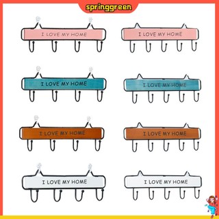 (SPRINGGREEN) Móc treo đồ dán tường chất liệu gỗ khắc họa tiết I Love My Home tiện dụng