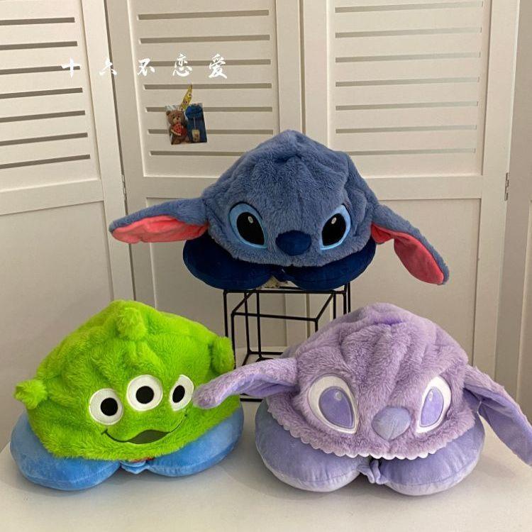 Gối Kê Cổ Chữ U Có Mũ Trùm Đầu Hình Stitch Hoạt Hình Siêu Dễ Thương