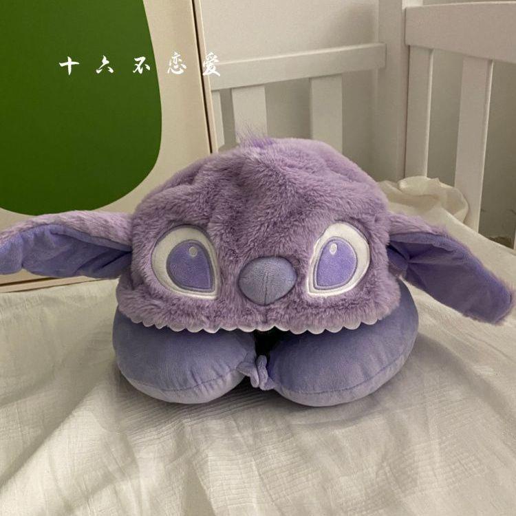 Gối Kê Cổ Chữ U Có Mũ Trùm Đầu Hình Stitch Hoạt Hình Siêu Dễ Thương