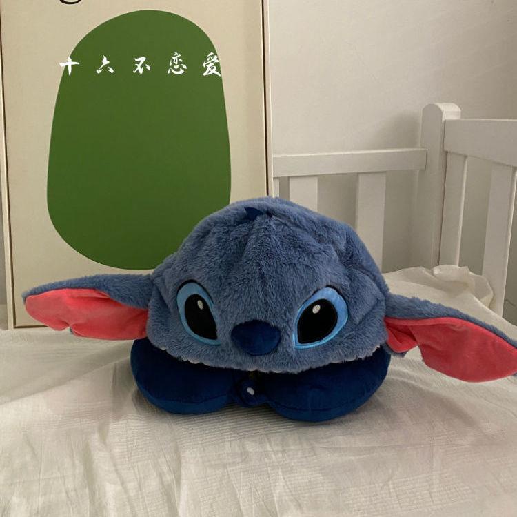Gối Kê Cổ Chữ U Có Mũ Trùm Đầu Hình Stitch Hoạt Hình Siêu Dễ Thương