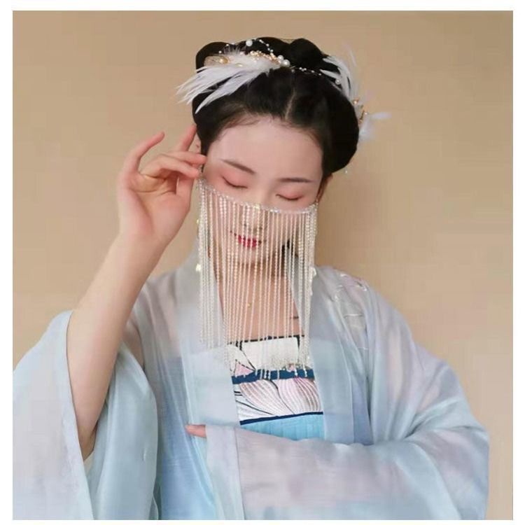 Rèm Cửa Dạng Chuỗi Hạt Tua Rua Che Mặt Che Mặt Phong Cách Cổ Điển Hán Phục Dành Cho Bạn Nữ da