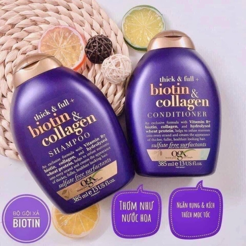 Dầu gội biotin collagen tím, cặp dầu gội xả giúp dày tóc, Ngăn rụng tóc, kích mọc tóc 385ml