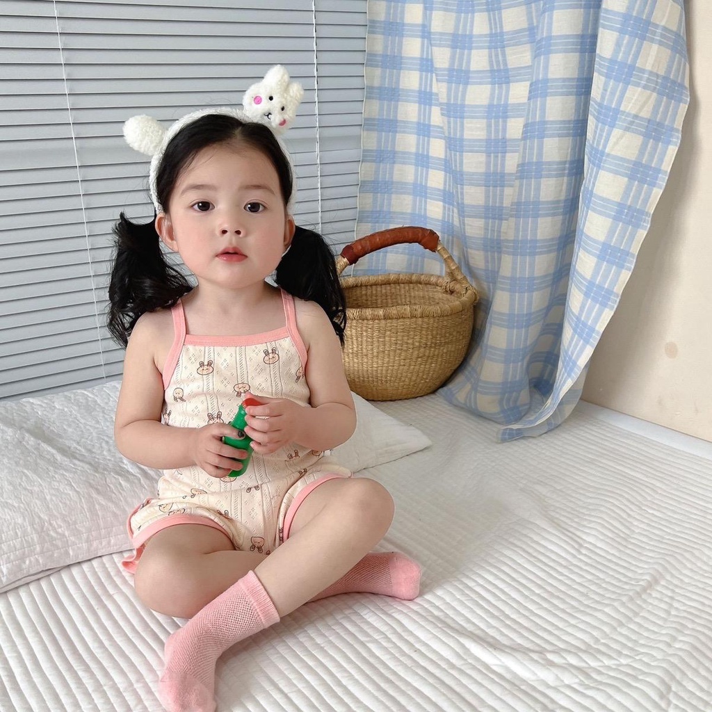 Bộ hai dây cotton thông hơi thỏ con dễ thuơng cho bé