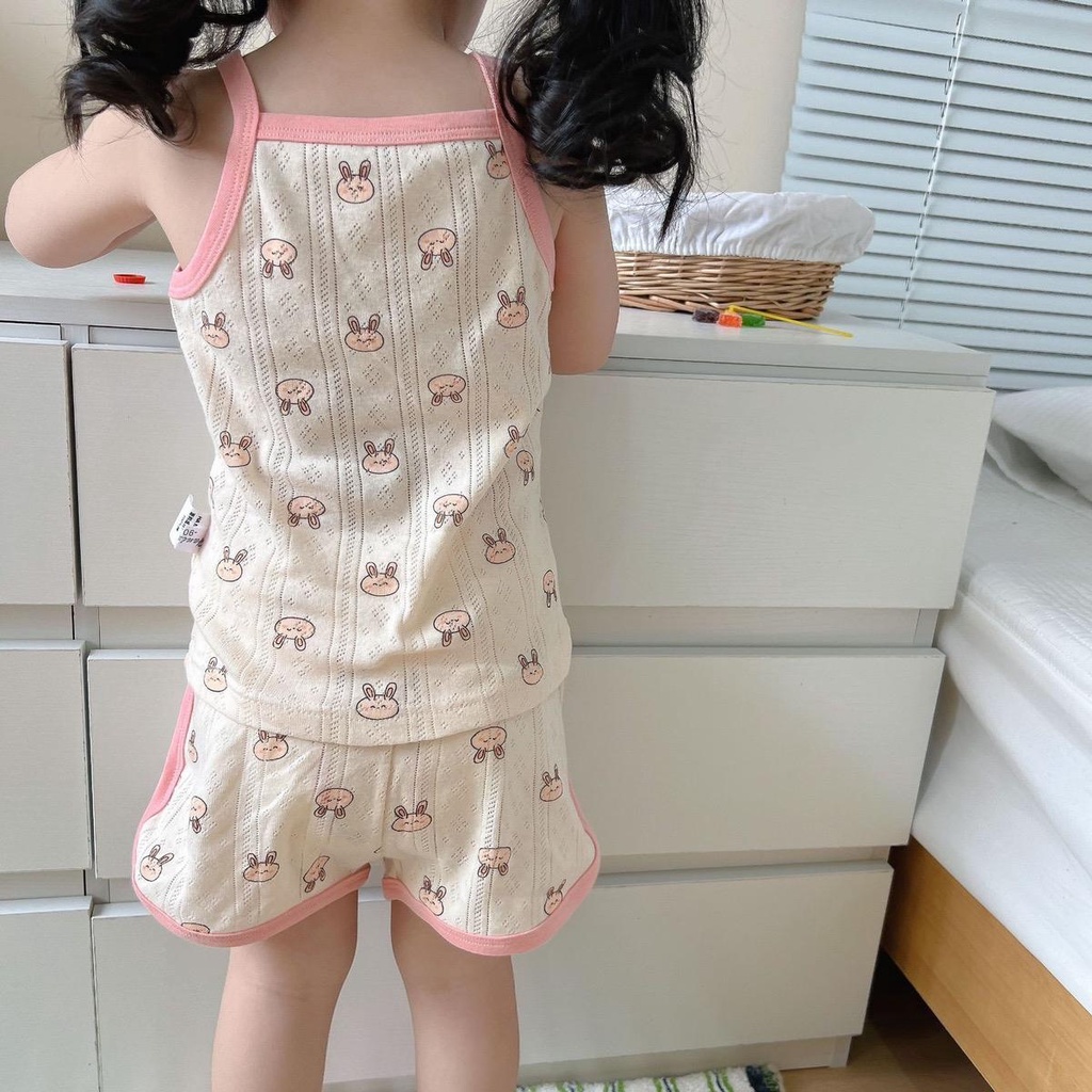 Bộ hai dây cotton thông hơi thỏ con dễ thuơng cho bé