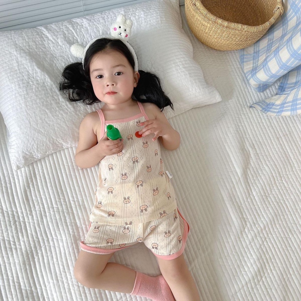 Bộ hai dây cotton thông hơi thỏ con dễ thuơng cho bé