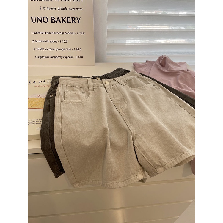 Jiashucheng Quần Short Denim Lưng Cao KiểU DáNg HàN QuốC Cho NữQuần Short Ống Rộng Thời Trang Mùa Hè Dễ Phối Đồ Mi