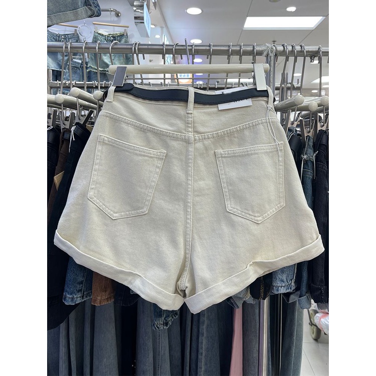 Jiashucheng Quần Short Denim Chữ a Lưng Cao Ống Rộng Màu Hồng Thời Trang Mùa Hè Hàng Mới Dành Cho Bạn Nữ