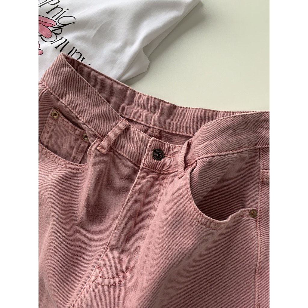 Jiashucheng Quần Short Denim Dáng Chữ A Lưng Cao Ống Rộng Màu Trắng Hồng Bẩn Thời Trang Mùa Hè Dễ Phối Đồ Cho Nữ