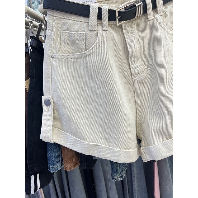 Jiashucheng Quần Short Denim Chữ a Lưng Cao Ống Rộng Màu Hồng Thời Trang Mùa Hè Hàng Mới Dành Cho Bạn Nữ