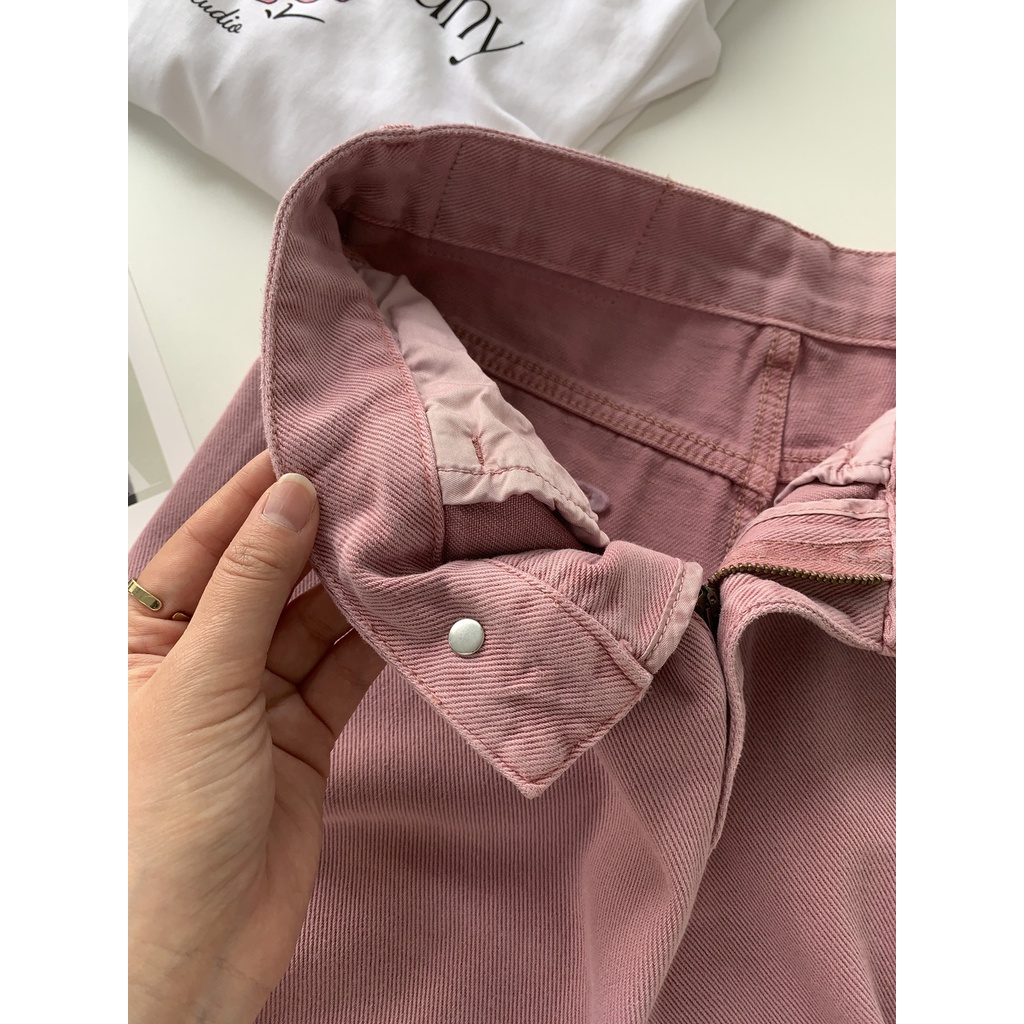 Jiashucheng Quần Short Denim Dáng Chữ A Lưng Cao Ống Rộng Màu Trắng Hồng Bẩn Thời Trang Mùa Hè Dễ Phối Đồ Cho Nữ