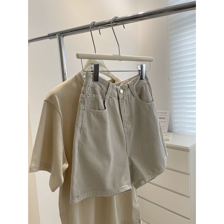 Jiashucheng Quần Short Denim Lưng Cao KiểU DáNg HàN QuốC Cho NữQuần Short Ống Rộng Thời Trang Mùa Hè Dễ Phối Đồ Mi