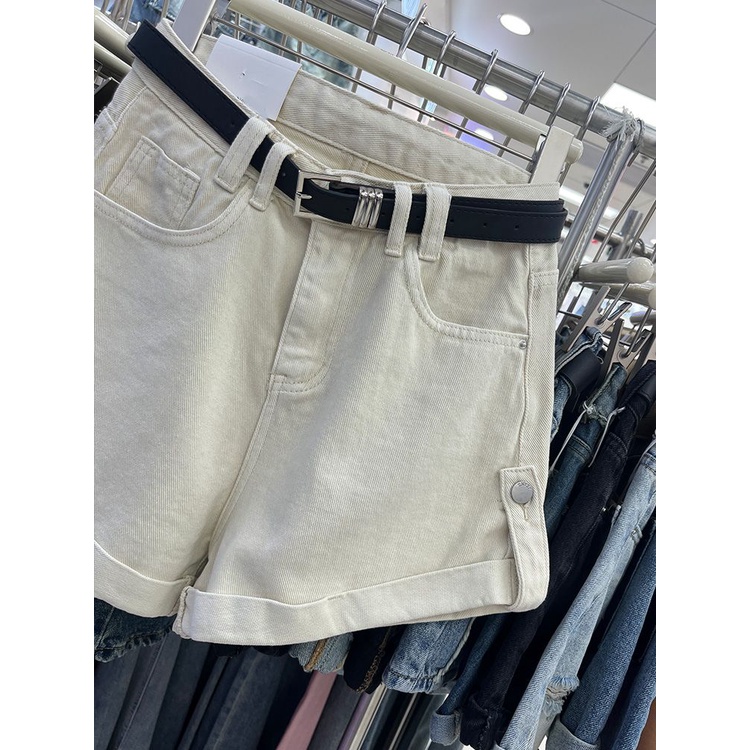 Jiashucheng Quần Short Denim Chữ a Lưng Cao Ống Rộng Màu Hồng Thời Trang Mùa Hè Hàng Mới Dành Cho Bạn Nữ