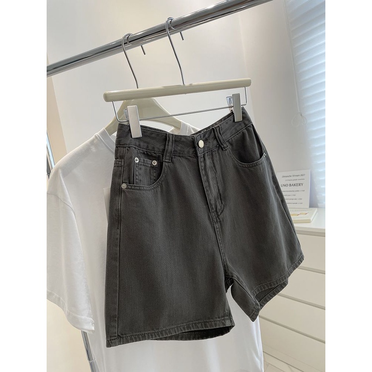 Jiashucheng Quần Short Denim Lưng Cao KiểU DáNg HàN QuốC Cho NữQuần Short Ống Rộng Thời Trang Mùa Hè Dễ Phối Đồ Mi