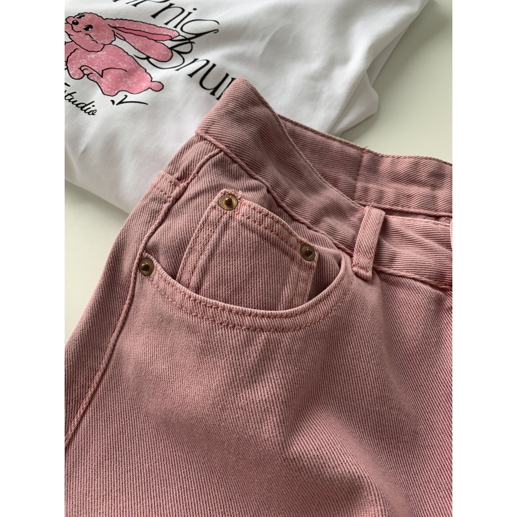 Jiashucheng Quần Short Denim Dáng Chữ A Lưng Cao Ống Rộng Màu Trắng Hồng Bẩn Thời Trang Mùa Hè Dễ Phối Đồ Cho Nữ