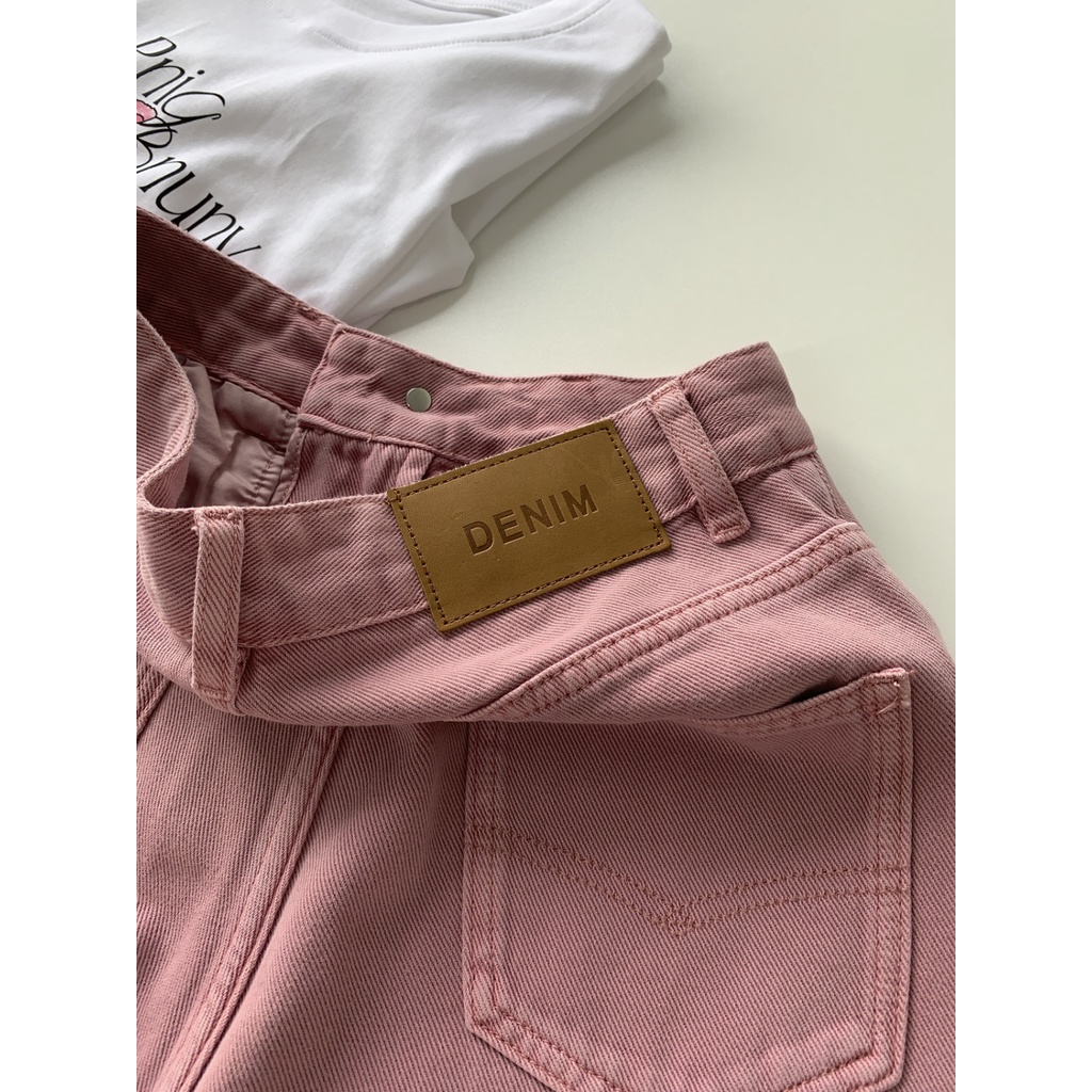 Jiashucheng Quần Short Denim Dáng Chữ A Lưng Cao Ống Rộng Màu Trắng Hồng Bẩn Thời Trang Mùa Hè Dễ Phối Đồ Cho Nữ