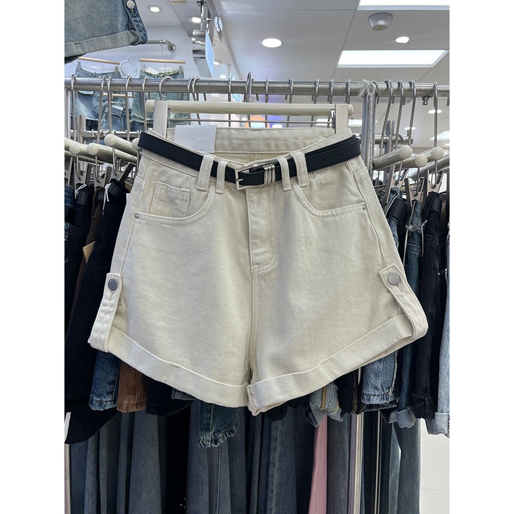 Jiashucheng Quần Short Denim Chữ a Lưng Cao Ống Rộng Màu Hồng Thời Trang Mùa Hè Hàng Mới Dành Cho Bạn Nữ