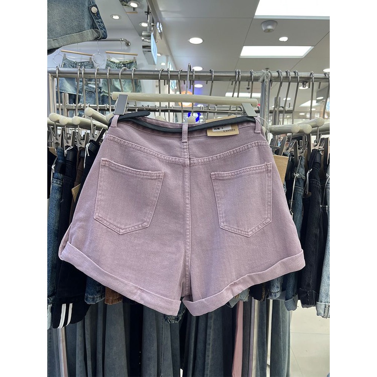 Jiashucheng Quần Short Denim Chữ a Lưng Cao Ống Rộng Màu Hồng Thời Trang Mùa Hè Hàng Mới Dành Cho Bạn Nữ