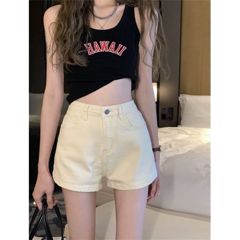 Jiashucheng Quần Short Jeans Chữ a Lưng Cao Dáng Ôm Màu Hồng Thời Trang Mùa Hè Cho Nữ