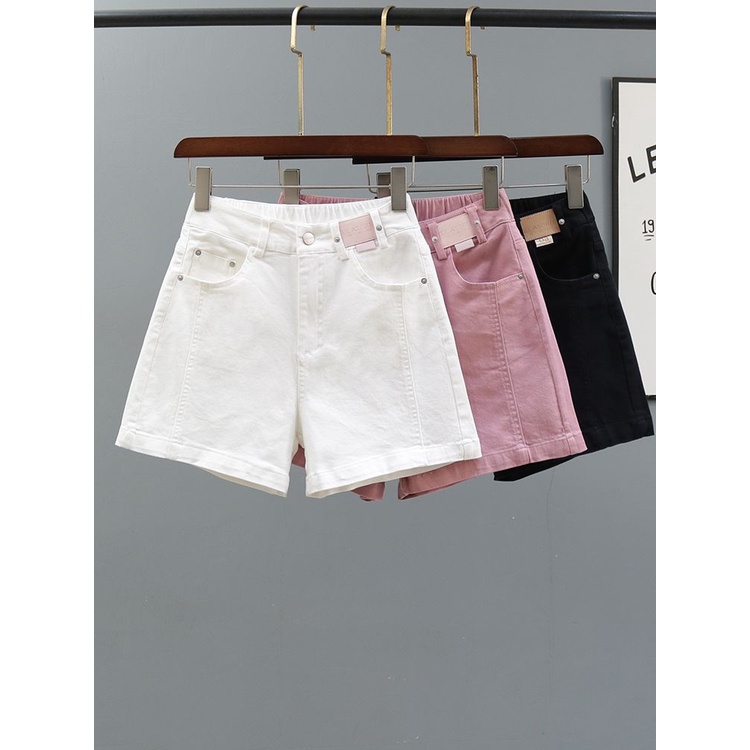 Jiashucheng Quần Short Denim Màu Trắng Lưng Thun Ống Rộng Thời Trang Mùa Hè Mới Cho Nữ