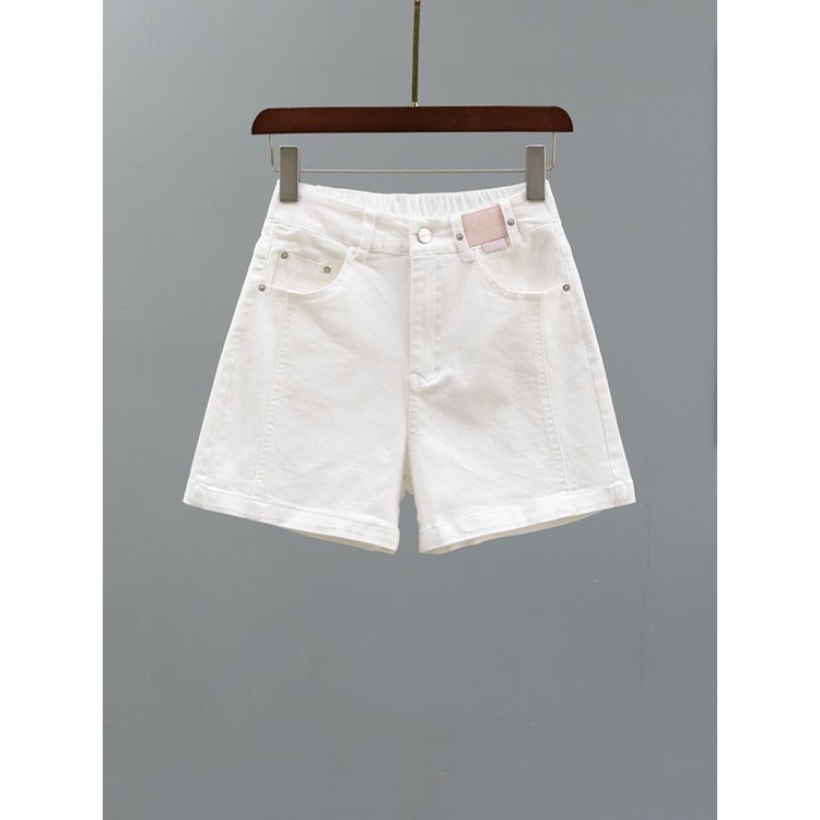 Jiashucheng Quần Short Denim Màu Trắng Lưng Thun Ống Rộng Thời Trang Mùa Hè Mới Cho Nữ
