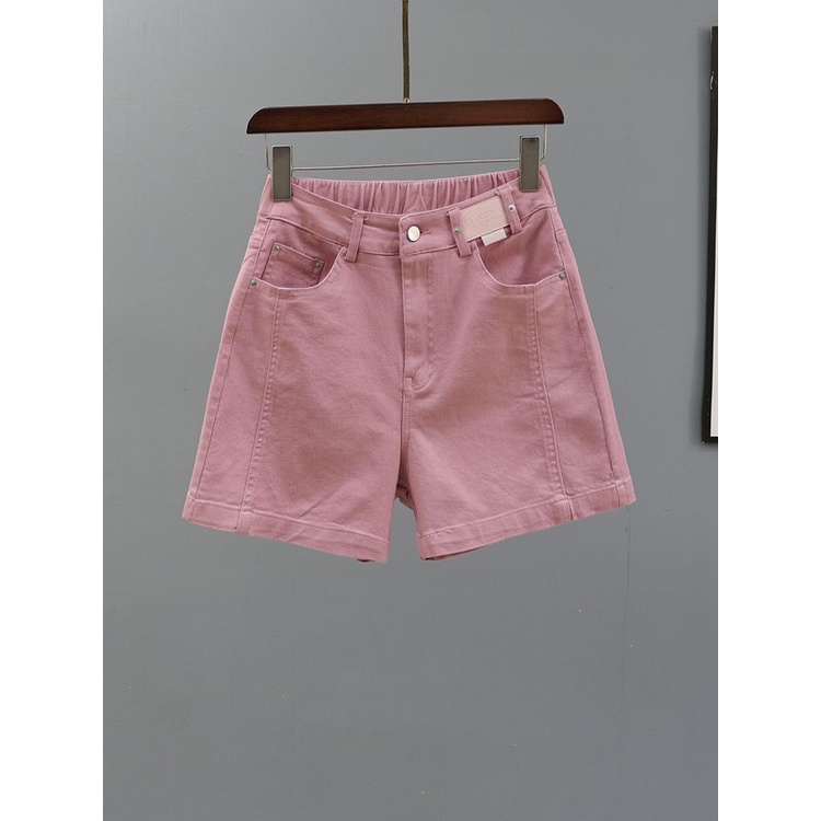 Jiashucheng Quần Short Denim Màu Trắng Lưng Thun Ống Rộng Thời Trang Mùa Hè Mới Cho Nữ