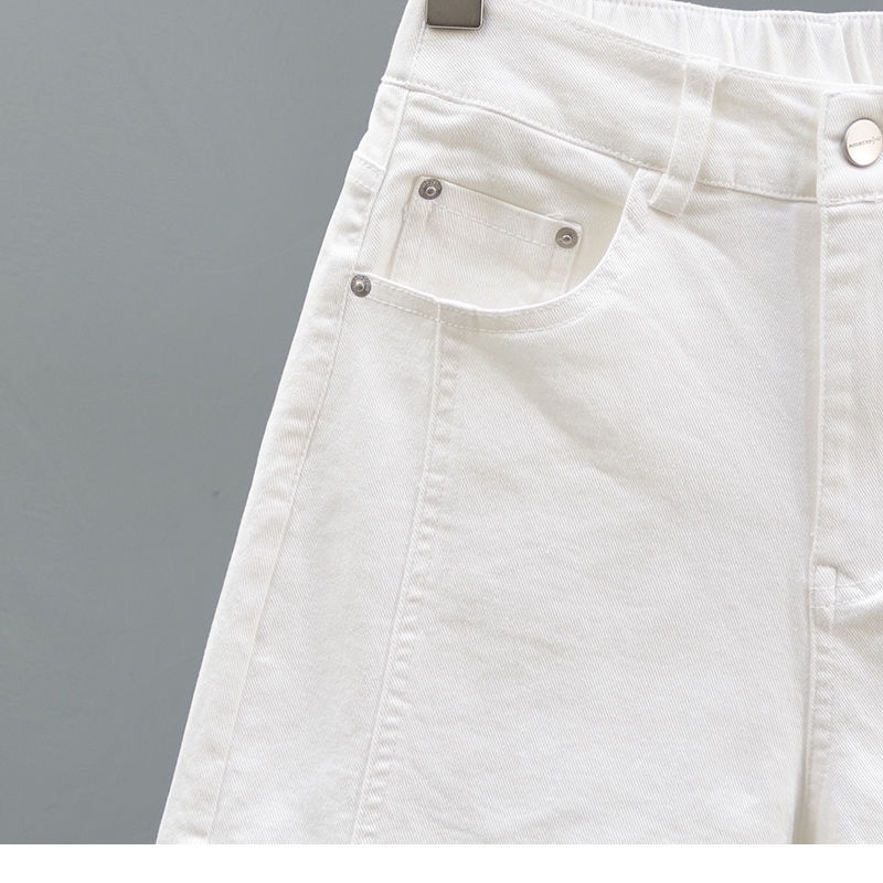 Jiashucheng Quần Short Denim Màu Trắng Lưng Thun Ống Rộng Thời Trang Mùa Hè Mới Cho Nữ