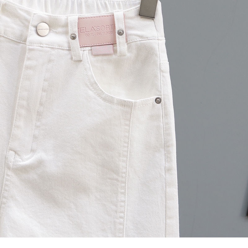 Jiashucheng Quần Short Denim Màu Trắng Lưng Thun Ống Rộng Thời Trang Mùa Hè Mới Cho Nữ