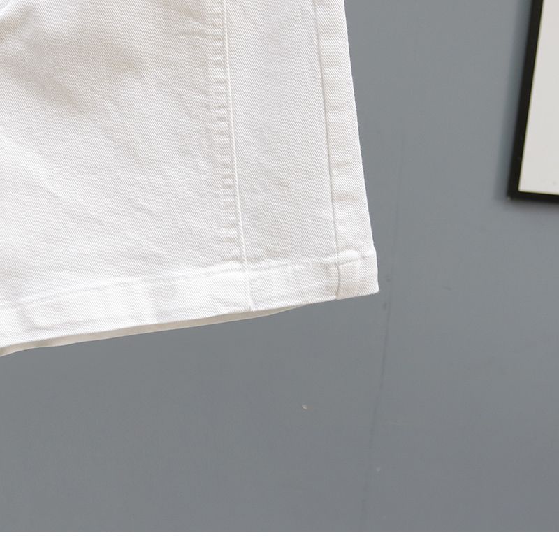 Jiashucheng Quần Short Denim Màu Trắng Lưng Thun Ống Rộng Thời Trang Mùa Hè Mới Cho Nữ