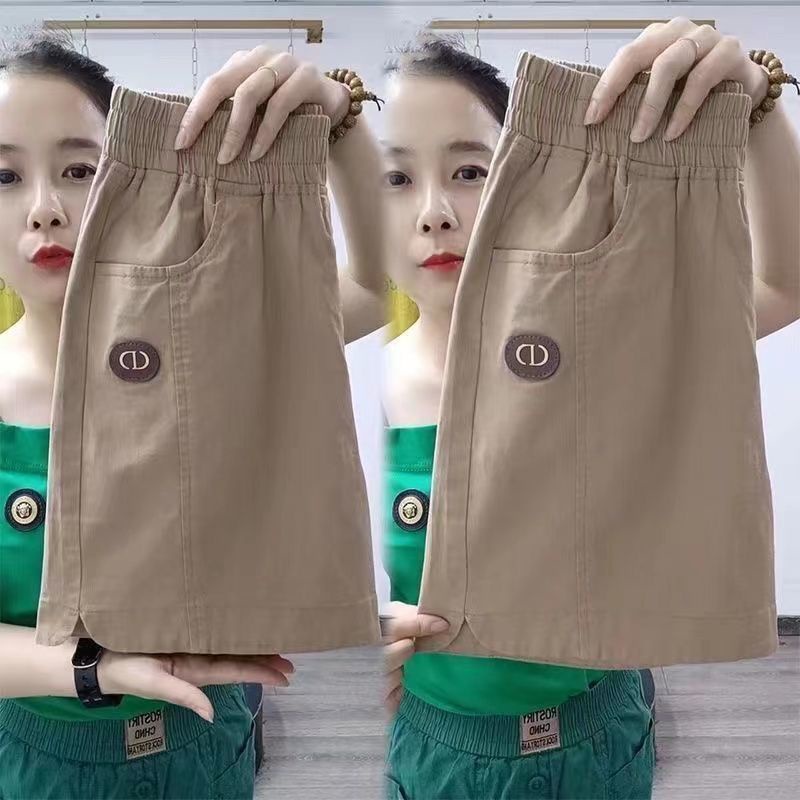 Jiashucheng Quần Short Cotton Lanh Mỏng Ống Thẳng Lưng Cao Màu Đỏ Hồng Mùa Hè Dễ Phối Đồ Mặc Ngoài Trời Cho Nữ