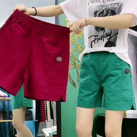 Jiashucheng Quần Short Cotton Lanh Mỏng Ống Thẳng Lưng Cao Màu Đỏ Hồng Mùa Hè Dễ Phối Đồ Mặc Ngoài Trời Cho Nữ