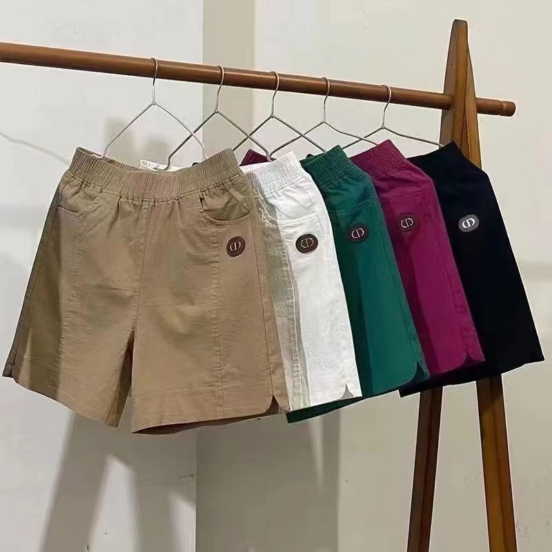 Jiashucheng Quần Short Cotton Lanh Mỏng Ống Thẳng Lưng Cao Màu Đỏ Hồng Mùa Hè Dễ Phối Đồ Mặc Ngoài Trời Cho Nữ
