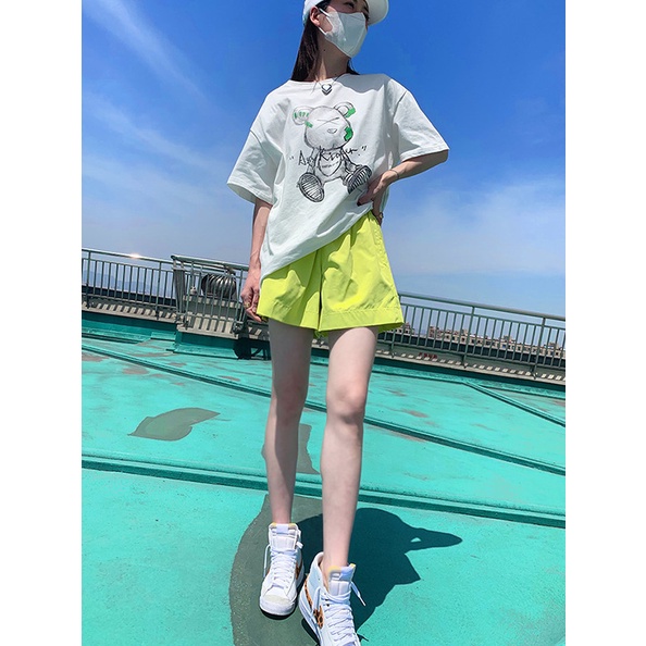 Jiashucheng Quần Short Chữ A Lưng Cao Co Giãn Phong Cách Mới Cho Nữ