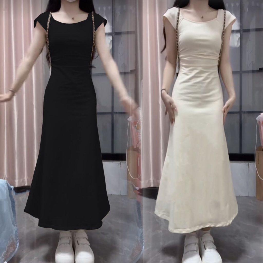 Jiashucheng Đầm Cổ Vuông Dáng Ôm Eo Hẹp Phong Cách Pháp Thời Trang Mùa Hè Cao Cấp Dành Cho Nữ