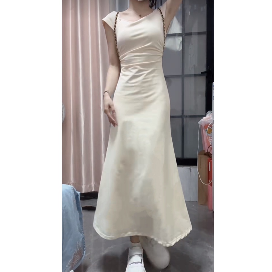 Jiashucheng Đầm Cổ Vuông Dáng Ôm Eo Hẹp Phong Cách Pháp Thời Trang Mùa Hè Cao Cấp Dành Cho Nữ