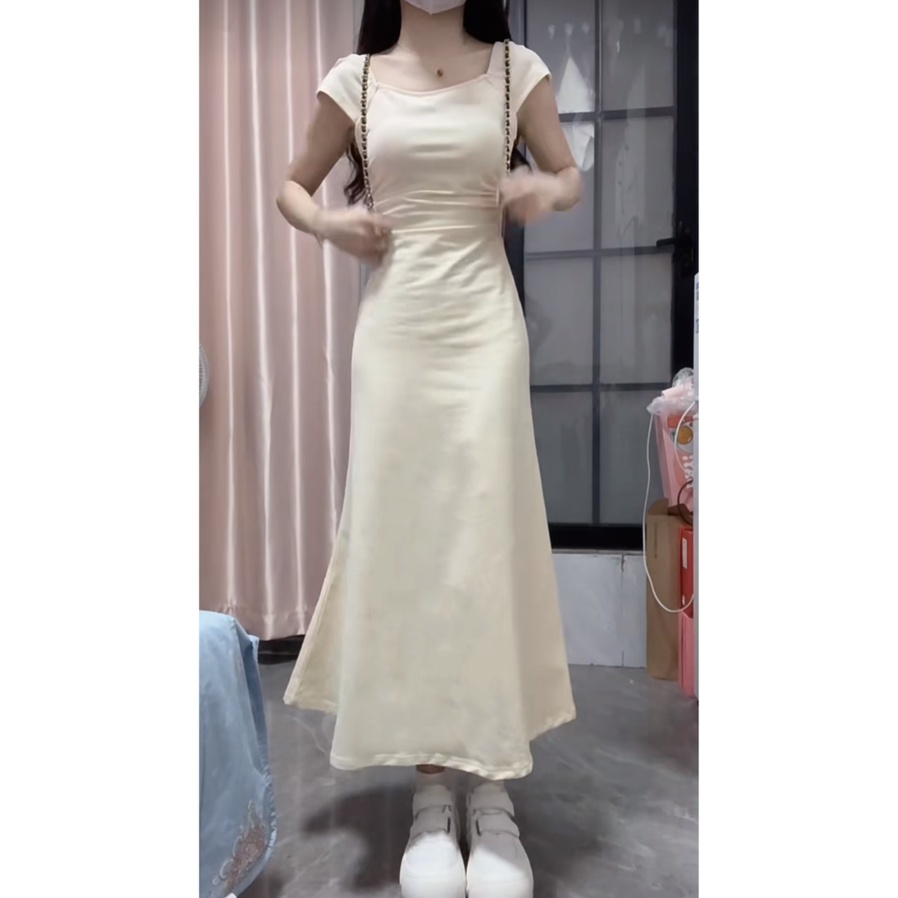 Jiashucheng Đầm Cổ Vuông Dáng Ôm Eo Hẹp Phong Cách Pháp Thời Trang Mùa Hè Cao Cấp Dành Cho Nữ