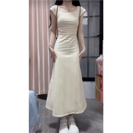 Jiashucheng Đầm Cổ Vuông Dáng Ôm Eo Hẹp Phong Cách Pháp Thời Trang Mùa Hè Cao Cấp Dành Cho Nữ