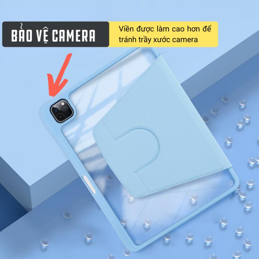 Bao Da iPad Thông Minh Xoay 720° Ngang Dọc, Cường Lực Acrylic
