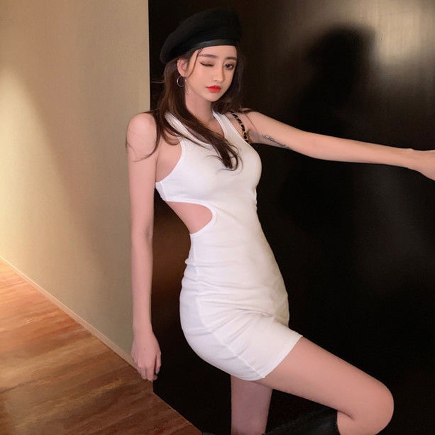 Jiashucheng Đầm Ngắn Ôm Dáng Không Tay Hở Lưng Khoét Lỗ Rỗng Phong Cách Mới Mùa Hè Cho Nữ