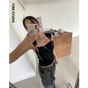 Áo Không Tay Dáng Ngắn Màu Sắc Tương Phản Đơn Giản Phong Cách Hàn Quốc