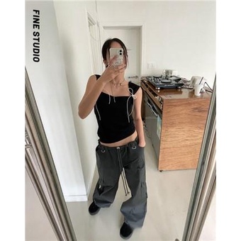 Áo Không Tay Dáng Ngắn Màu Sắc Tương Phản Đơn Giản Phong Cách Hàn Quốc