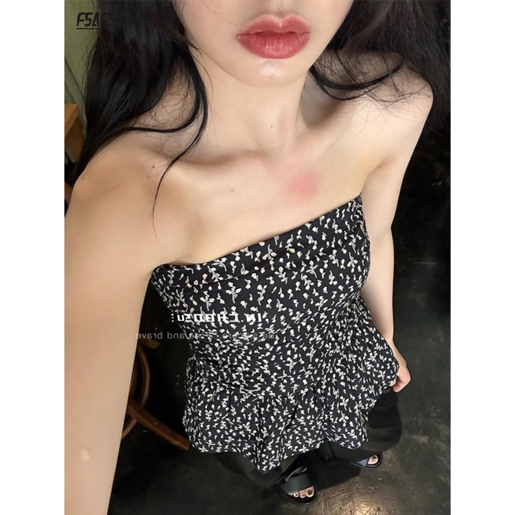 Áo Ống Nhún Bèo Họa Tiết Hoa Phong Cách Pháp Thời Trang Mùa Hè 2023 Cho Nữ