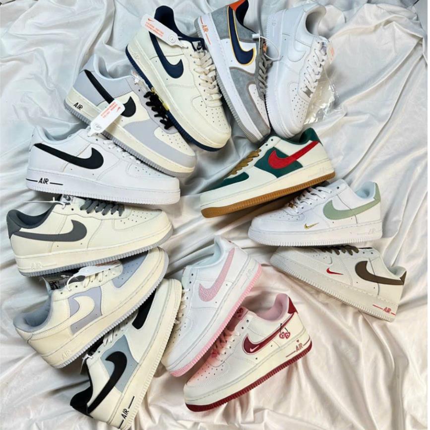 Giày thể thao Air Force 1 Low CREAM MŨI ĐEN, giày AF1 vạch nâu,Trắng kem xanh mũi đen năng động, bền đẹp