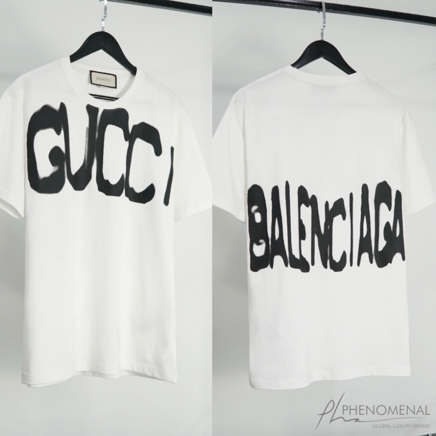 ÁO THUN GUCCI x BALENCIAGA TAN CHẢY , ÁO THUN GC x BALEN CHỮ LOANG NAM NỮ UNISEX