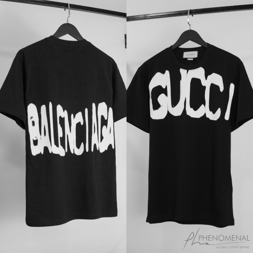 ÁO THUN GUCCI x BALENCIAGA TAN CHẢY , ÁO THUN GC x BALEN CHỮ LOANG NAM NỮ UNISEX