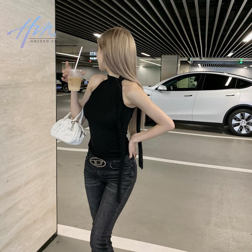 Áo Thun Cổ Cao Không Tay Dáng Ôm Phong Cách Hàn Quốc Thời Trang Mùa Hè Cho Nữ