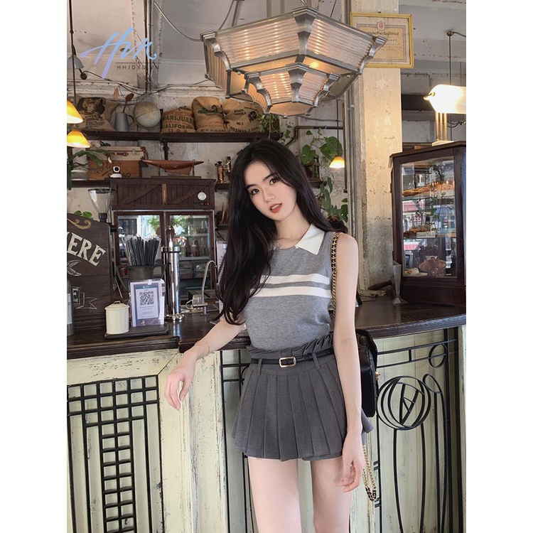 Áo Dệt Kim Không Tay Cổ polo Phong Cách Preppy Thời Trang Mùa Hè Mới 2023