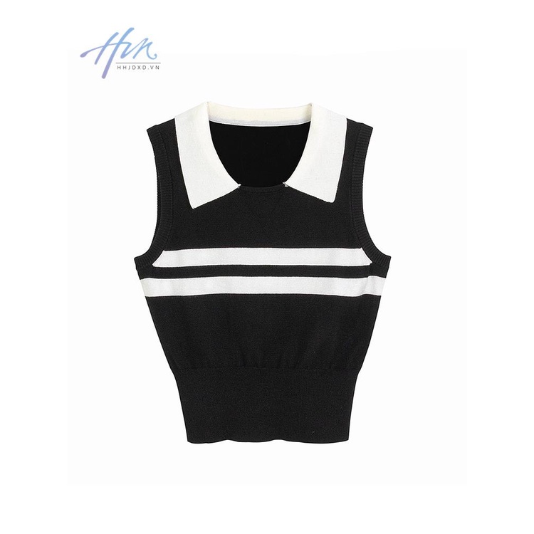 Áo Dệt Kim Không Tay Cổ polo Phong Cách Preppy Thời Trang Mùa Hè Mới 2023