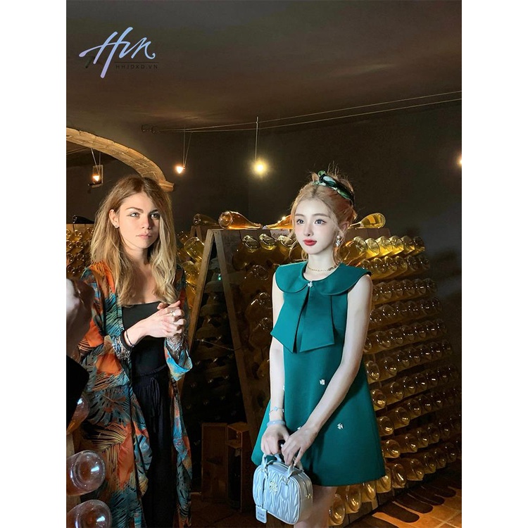 Đầm Ngắn Cổ Búp Bê Đính Đá Thủ Công Kiểu Pháp Dễ Thương