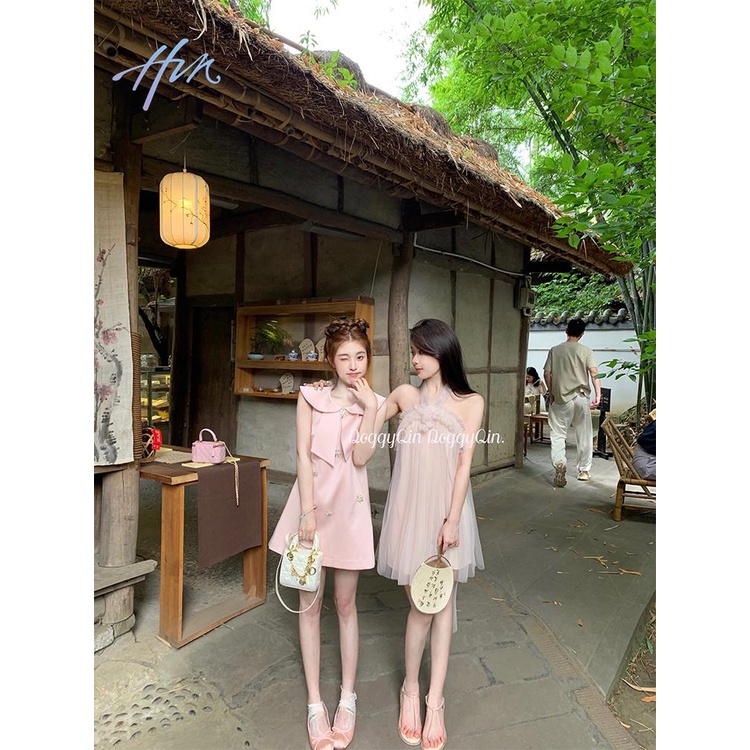 Đầm Ngắn Cổ Búp Bê Đính Đá Thủ Công Kiểu Pháp Dễ Thương