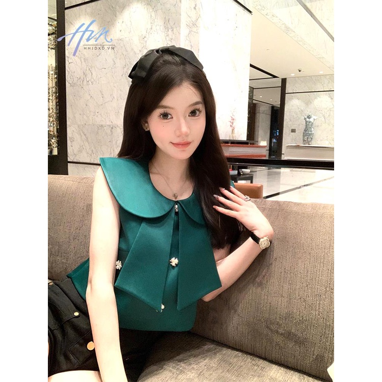 Đầm Ngắn Cổ Búp Bê Đính Đá Thủ Công Kiểu Pháp Dễ Thương